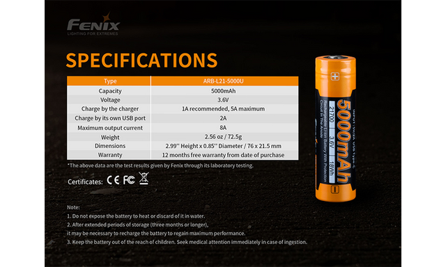 ARB-L21-5000U 21700 Li-ion 3.7v 5000 mAh