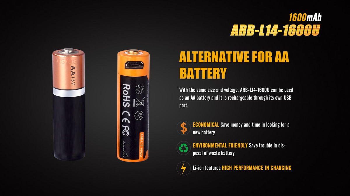 ARB-L14-1600U Li-ion AA 1.5v Alkaline Replacement